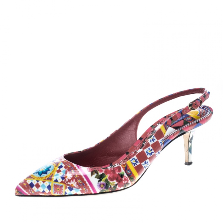 Pre Owned Dolce And Gabbana Floral Print Patent Leather Slingback Sandals Size 41
