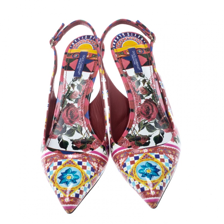 Pre Owned Dolce And Gabbana Floral Print Patent Leather Slingback Sandals Size 41