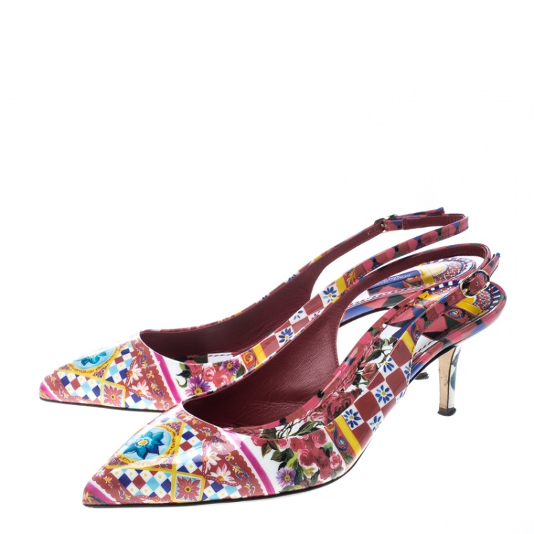 Pre Owned Dolce And Gabbana Floral Print Patent Leather Slingback Sandals Size 41