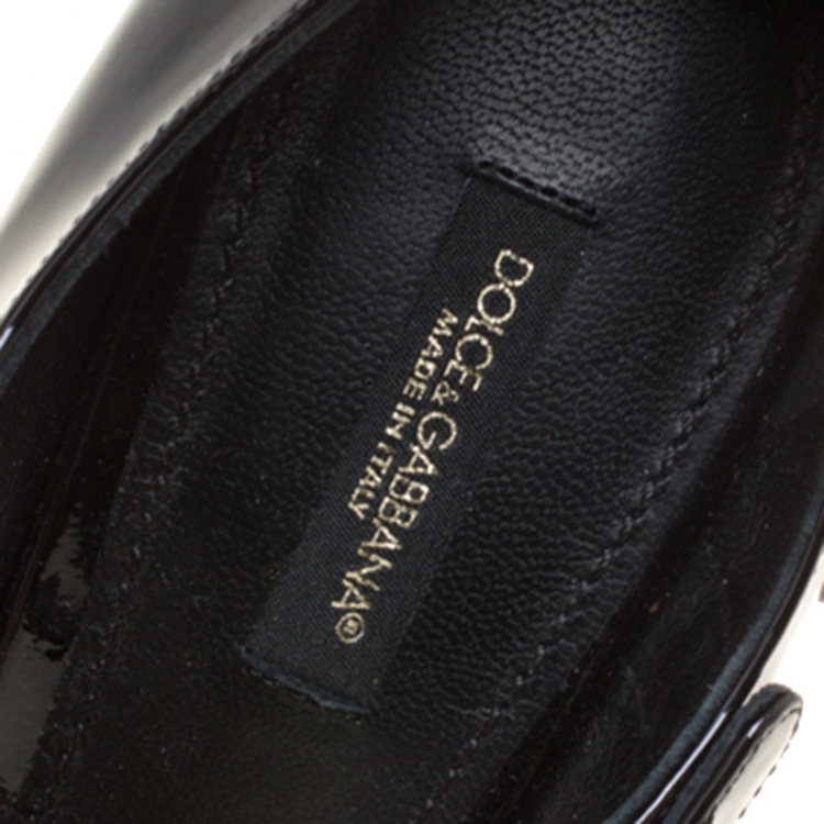 Pre Owned Dolce and Gabbana Black Patent Leather Flower and Sequin Embellished Mary Jane Pumps Size 38.5