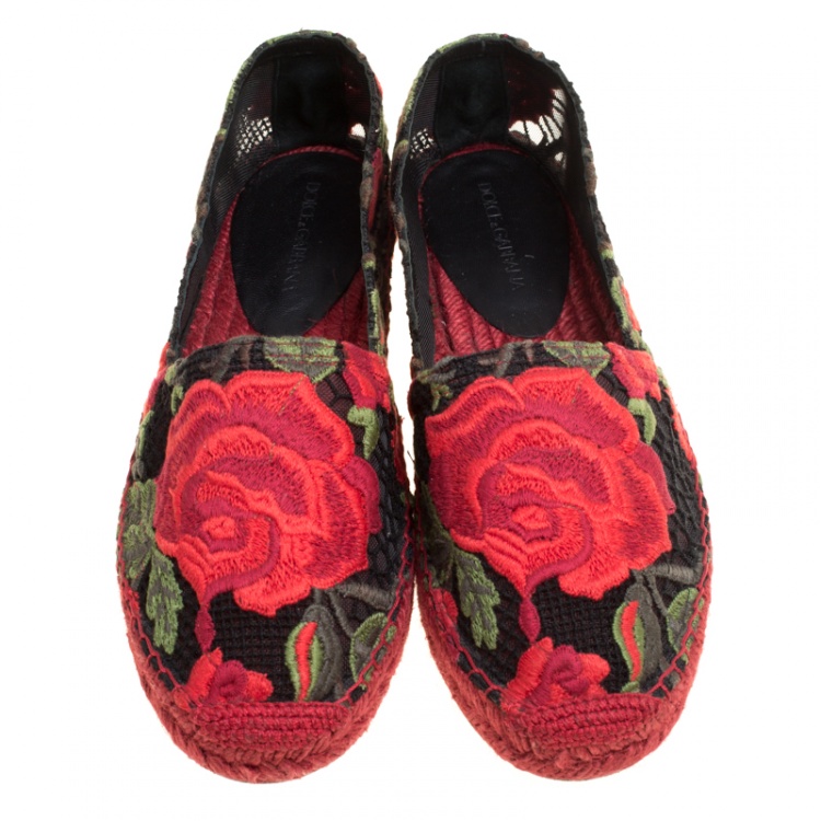 Pre Owned Dolce and Gabbana Rose Lace Macrame Espadrilles Size 37