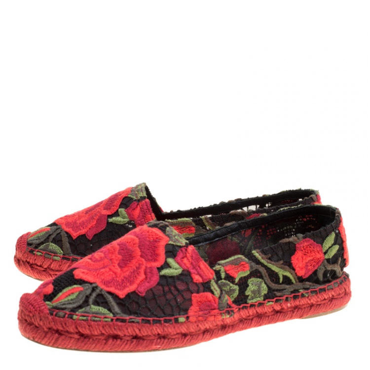 Pre Owned Dolce and Gabbana Rose Lace Macrame Espadrilles Size 37