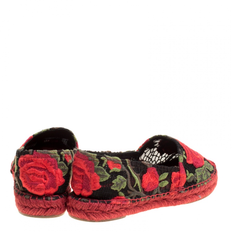 Pre Owned Dolce and Gabbana Rose Lace Macrame Espadrilles Size 37