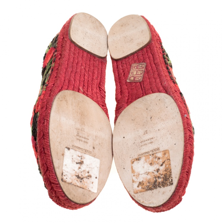 Pre Owned Dolce and Gabbana Rose Lace Macrame Espadrilles Size 37