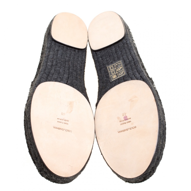 Pre Owned Dolce and Gabbana Black Lace Crystal Embellished Espadrilles Size 40