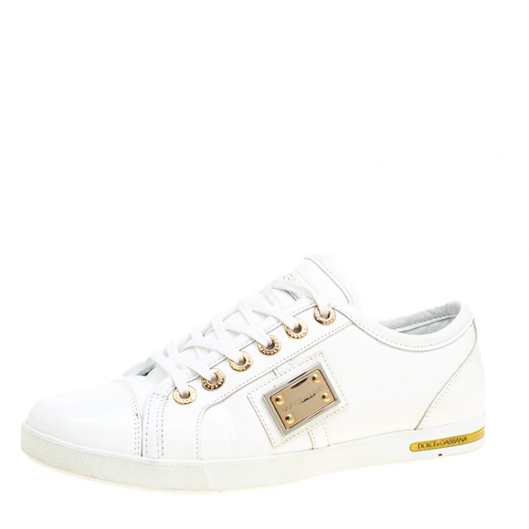 Pre Owned Dolce and Gabbana White Leather Sneakers Size 37