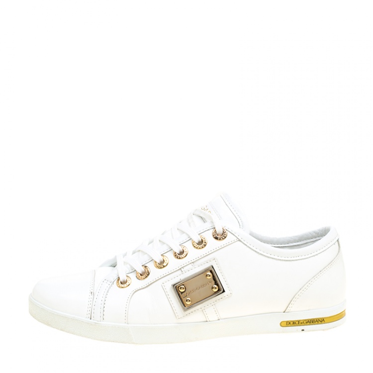 Pre Owned Dolce and Gabbana White Leather Sneakers Size 37