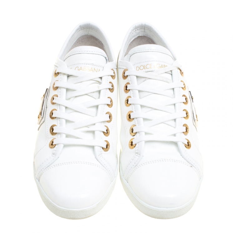 Pre Owned Dolce and Gabbana White Leather Sneakers Size 37