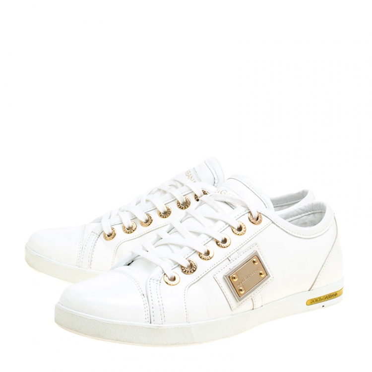 Pre Owned Dolce and Gabbana White Leather Sneakers Size 37