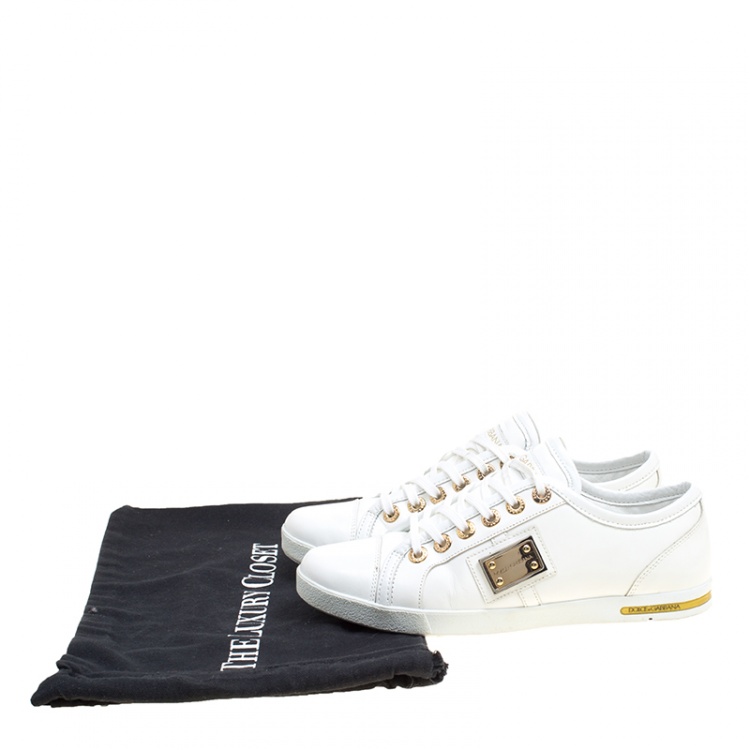 Pre Owned Dolce and Gabbana White Leather Sneakers Size 37