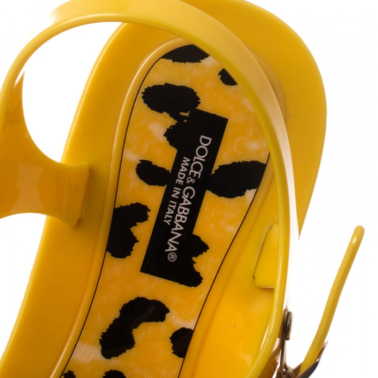 Pre Owned Dolce and Gabbana Yellow Jelly Bow Thong Flat Sandals Size 40