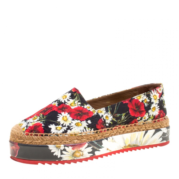 Pre Owned Dolce and Gabbana Multicolor Floral Print Fabric Platform Espadrilles Size 38