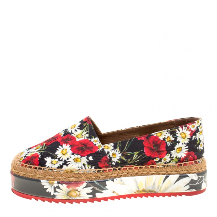 Pre Owned Dolce and Gabbana Multicolor Floral Print Fabric Platform Espadrilles Size 38