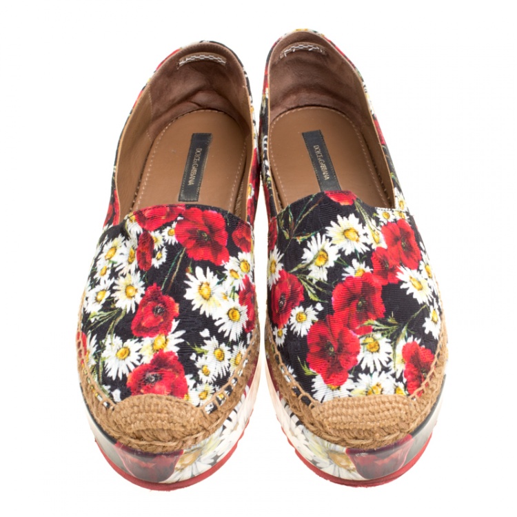 Pre Owned Dolce and Gabbana Multicolor Floral Print Fabric Platform Espadrilles Size 38