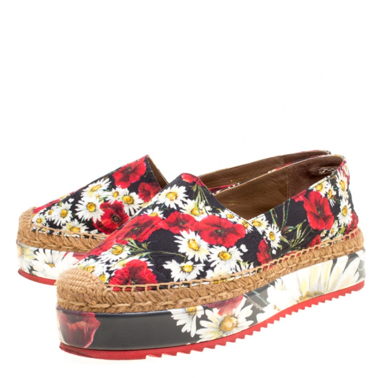 Pre Owned Dolce and Gabbana Multicolor Floral Print Fabric Platform Espadrilles Size 38