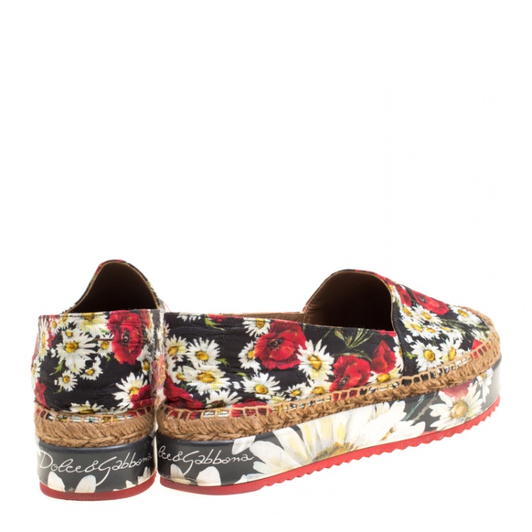 Pre Owned Dolce and Gabbana Multicolor Floral Print Fabric Platform Espadrilles Size 38