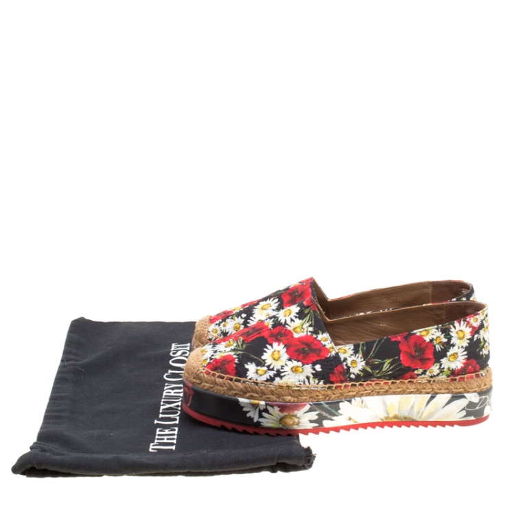 Pre Owned Dolce and Gabbana Multicolor Floral Print Fabric Platform Espadrilles Size 38