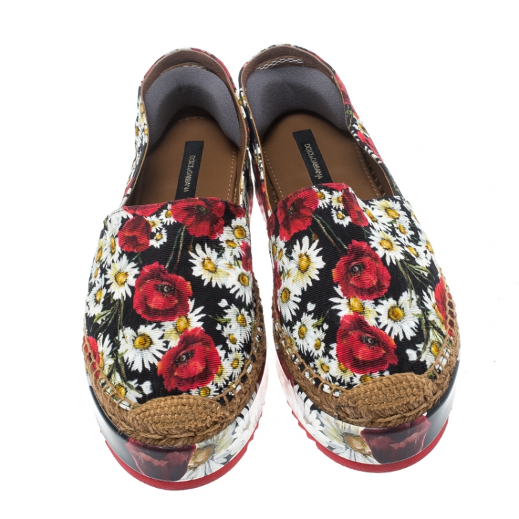 Pre Owned Dolce and Gabbana Multicolor Floral Print Fabric Platform Espadrilles Size 38