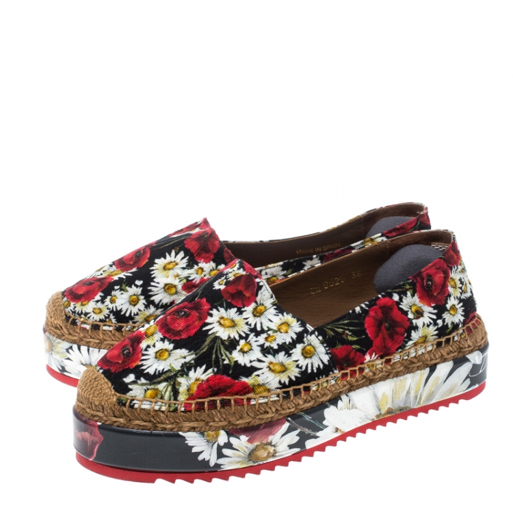 Pre Owned Dolce and Gabbana Multicolor Floral Print Fabric Platform Espadrilles Size 38