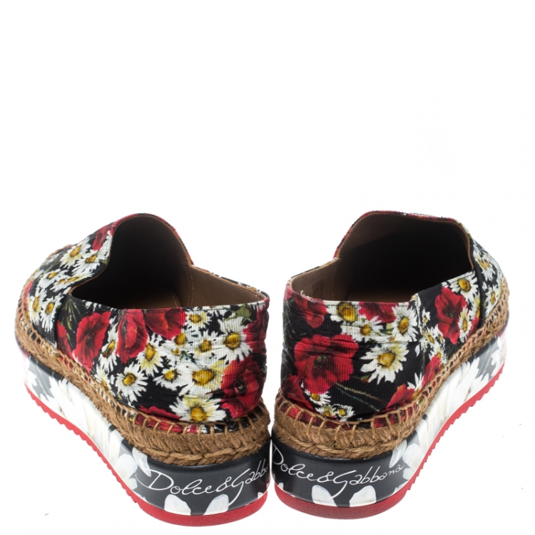 Pre Owned Dolce and Gabbana Multicolor Floral Print Fabric Platform Espadrilles Size 38
