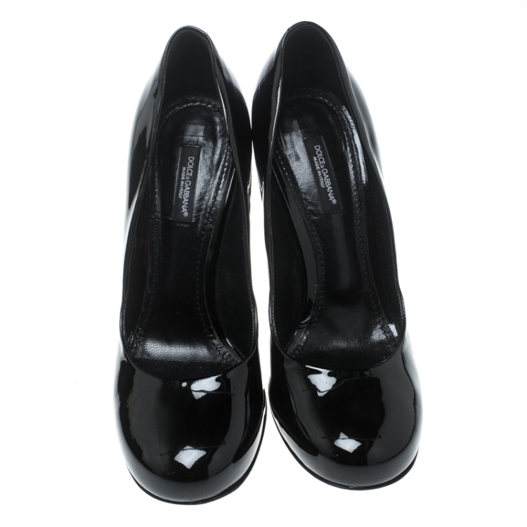 Pre Owned Dolce and Gabbana Black Patent Leather Block Heel Pumps Size 39