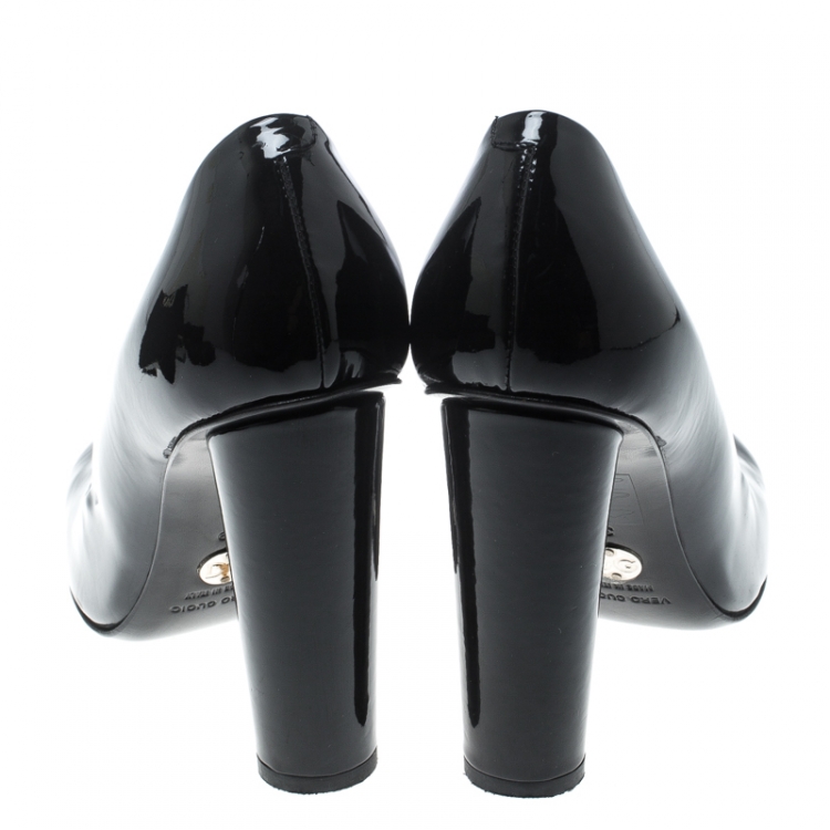 Pre Owned Dolce and Gabbana Black Patent Leather Block Heel Pumps Size 39