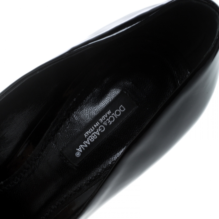 Pre Owned Dolce and Gabbana Black Patent Leather Block Heel Pumps Size 39