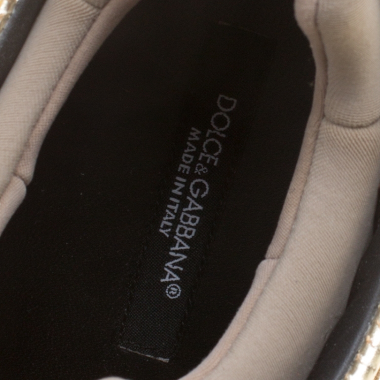 Pre Owned Dolce and Gabbana Gold/Black Peforated Leather Sneakers Size 37