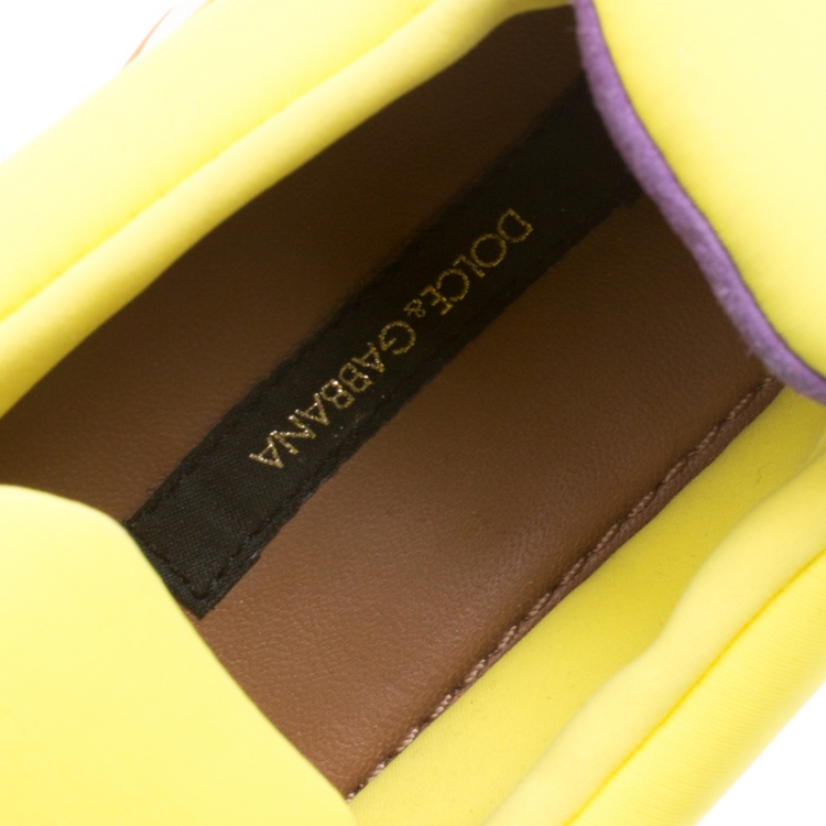 Pre Owned Dolce & Gabbana Yellow Neoprene Barcelona Embellished Slip On Sneakers Size 37