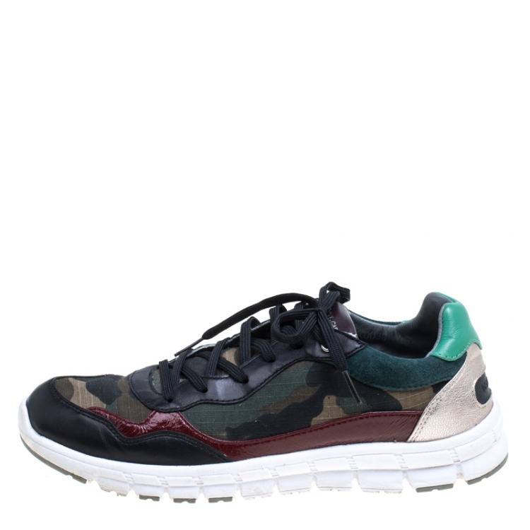 مملوكة مسبقًا Dolce and Gabbana Multicolor Leather And Camouflage Canvas Sneakers Size 39