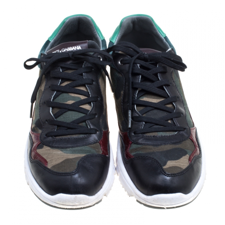 مملوكة مسبقًا Dolce and Gabbana Multicolor Leather And Camouflage Canvas Sneakers Size 39