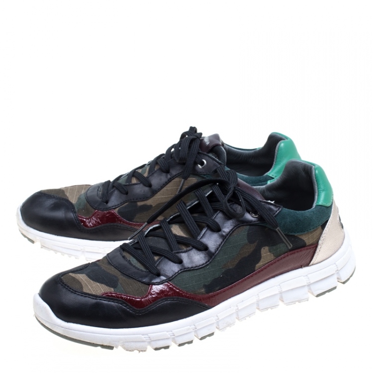 مملوكة مسبقًا Dolce and Gabbana Multicolor Leather And Camouflage Canvas Sneakers Size 39