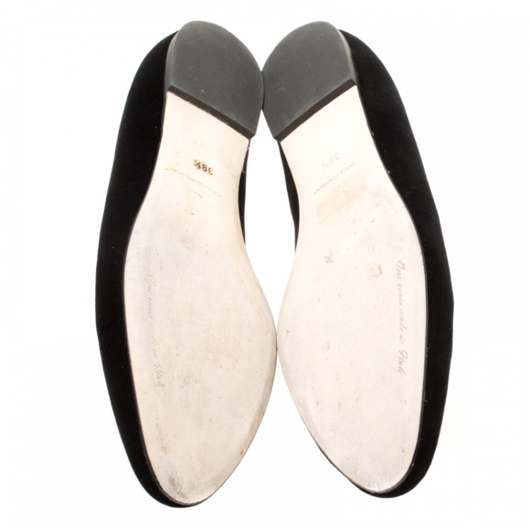 Pre Owned Dolce and Gabbana Black Embroidered Velvet Smoking Slippers Size 39.5
