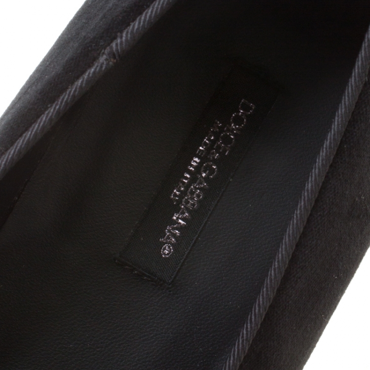 Pre Owned Dolce and Gabbana Black Embroidered Velvet Smoking Slippers Size 39.5