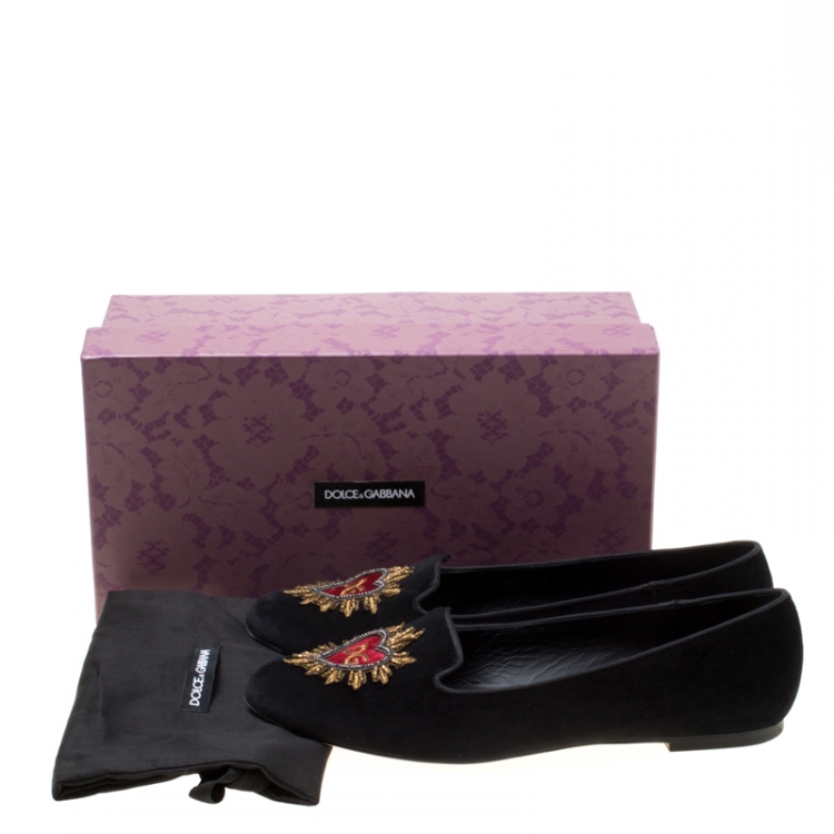 Pre Owned Dolce and Gabbana Black Embroidered Velvet Smoking Slippers Size 39.5