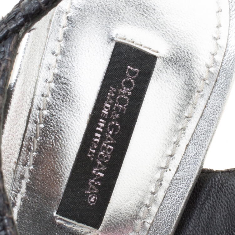 Pre Owned Dolce and Gabbana Black Raffia Keira Cafe Bar Block Heel Ankle Strap Sandals Size 37