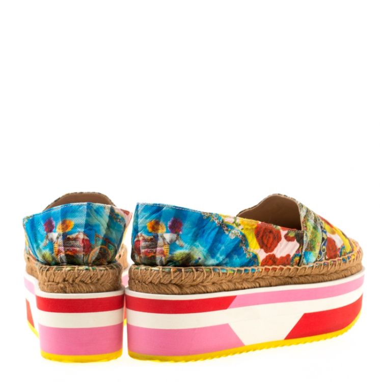 Pre Owned Dolce and Gabbana Multicolor Floral Print Fabric Platform Espadrilles Size 37