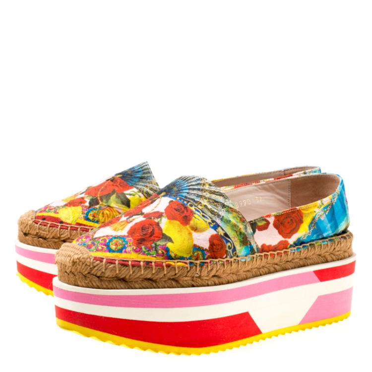 Pre Owned Dolce and Gabbana Multicolor Floral Print Fabric Platform Espadrilles Size 37