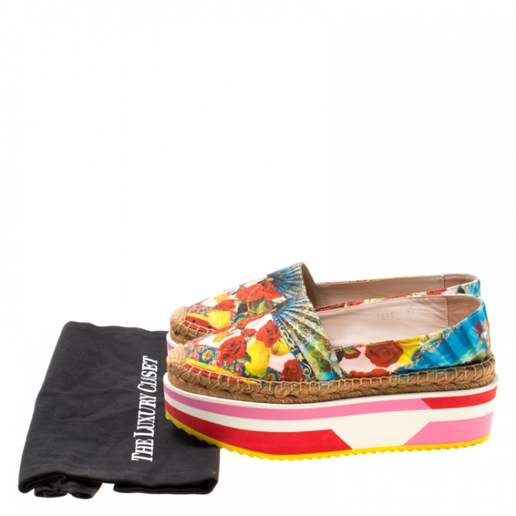 Pre Owned Dolce and Gabbana Multicolor Floral Print Fabric Platform Espadrilles Size 37