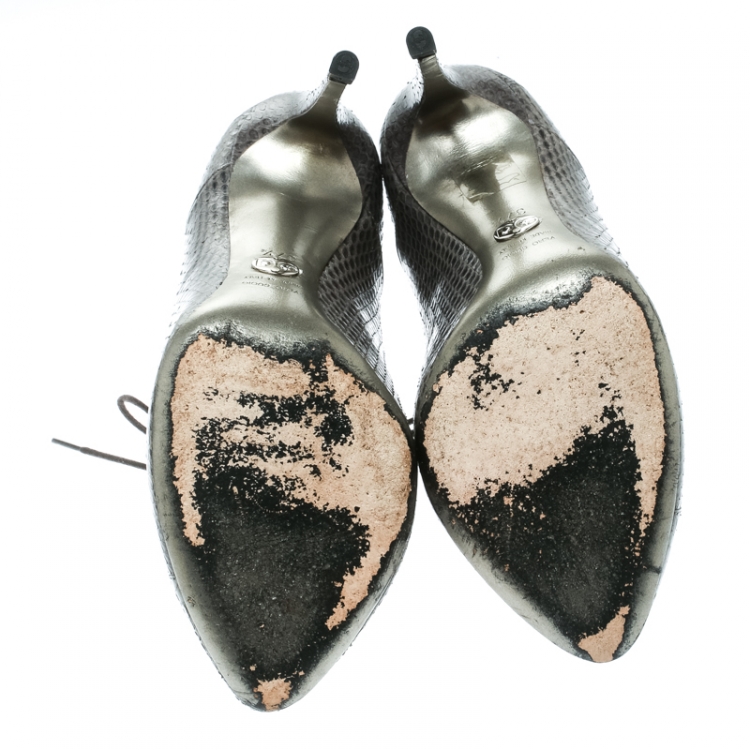 Pre Owned Dolce and Gabbana Grey Python Oxford Ankle Booties Size 37.5