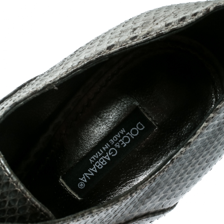 Pre Owned Dolce and Gabbana Grey Python Oxford Ankle Booties Size 37.5