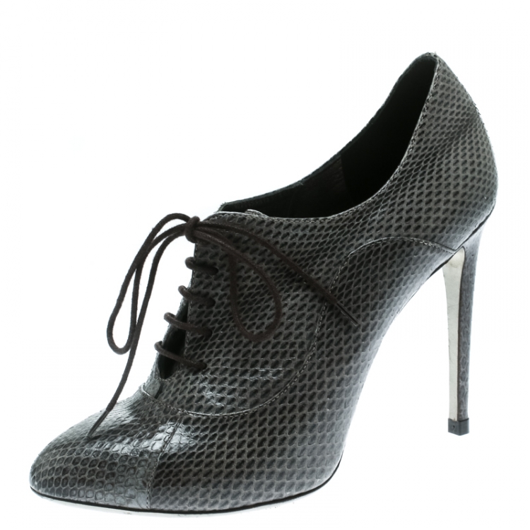 Pre Owned Dolce and Gabbana Grey Python Oxford Ankle Booties Size 37.5