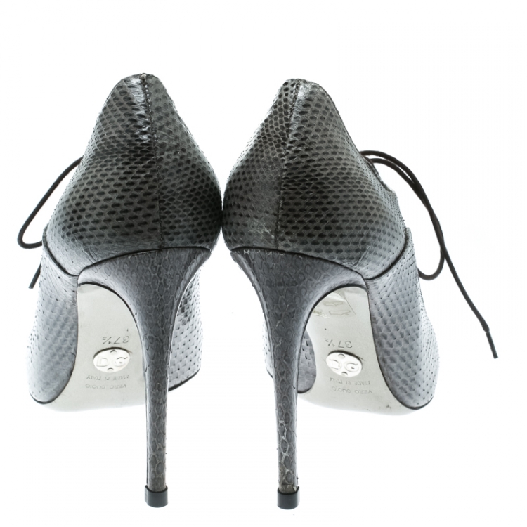 Pre Owned Dolce and Gabbana Grey Python Oxford Ankle Booties Size 37.5
