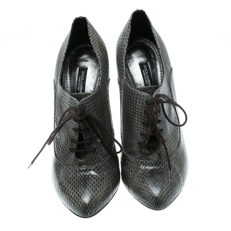 Pre Owned Dolce and Gabbana Grey Python Oxford Ankle Booties Size 37.5