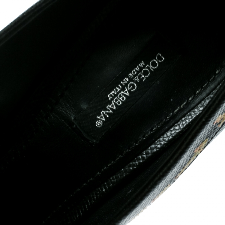 Pre Owned Dolce and Gabbana Black Leather Edna Hand Printed Block Heel Loafer Pumps Size 39