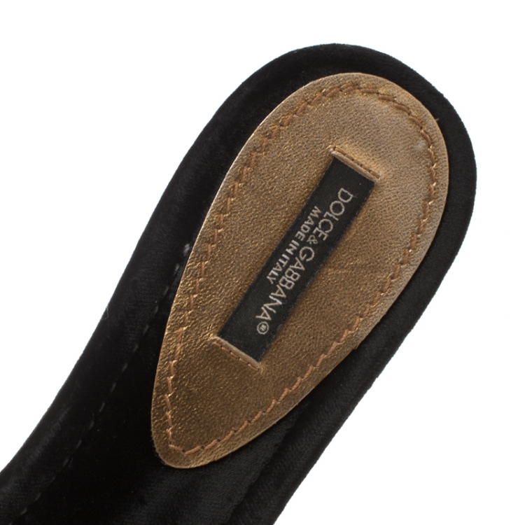 Pre Owned Dolce And Gabbana Black Crystal Embellished Satin Cross Strap Flat Slides Size 39