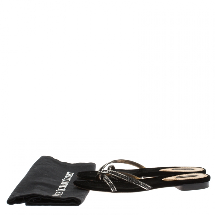 Pre Owned Dolce And Gabbana Black Crystal Embellished Satin Cross Strap Flat Slides Size 39