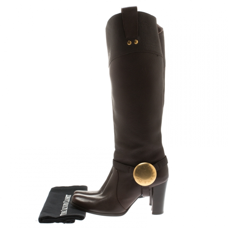 Pre Owned Dolce And Gabbana Brown Leather Buckle Detail Knee Length Boots Size 36.5