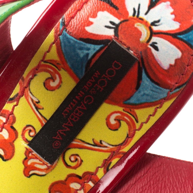 Pre Owned Dolce and Gabbana Multicolor Floral Printed Patent Leather Sicily Platform Wedge Sandals Size 40