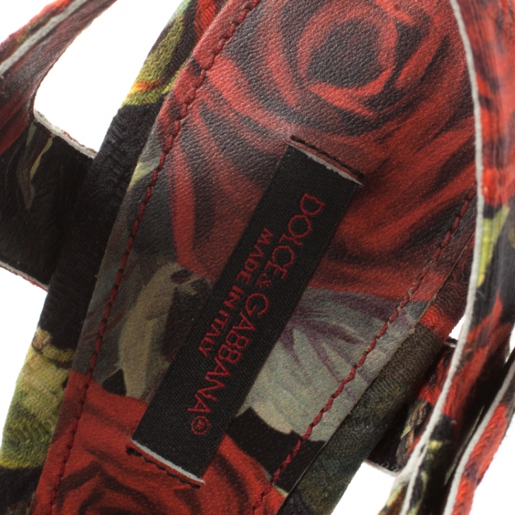Pre Owned  Dolce & Gabbana Multicolor Floral Printed Fabric Crystal Embellished Ankle Strap Sandals Size 36